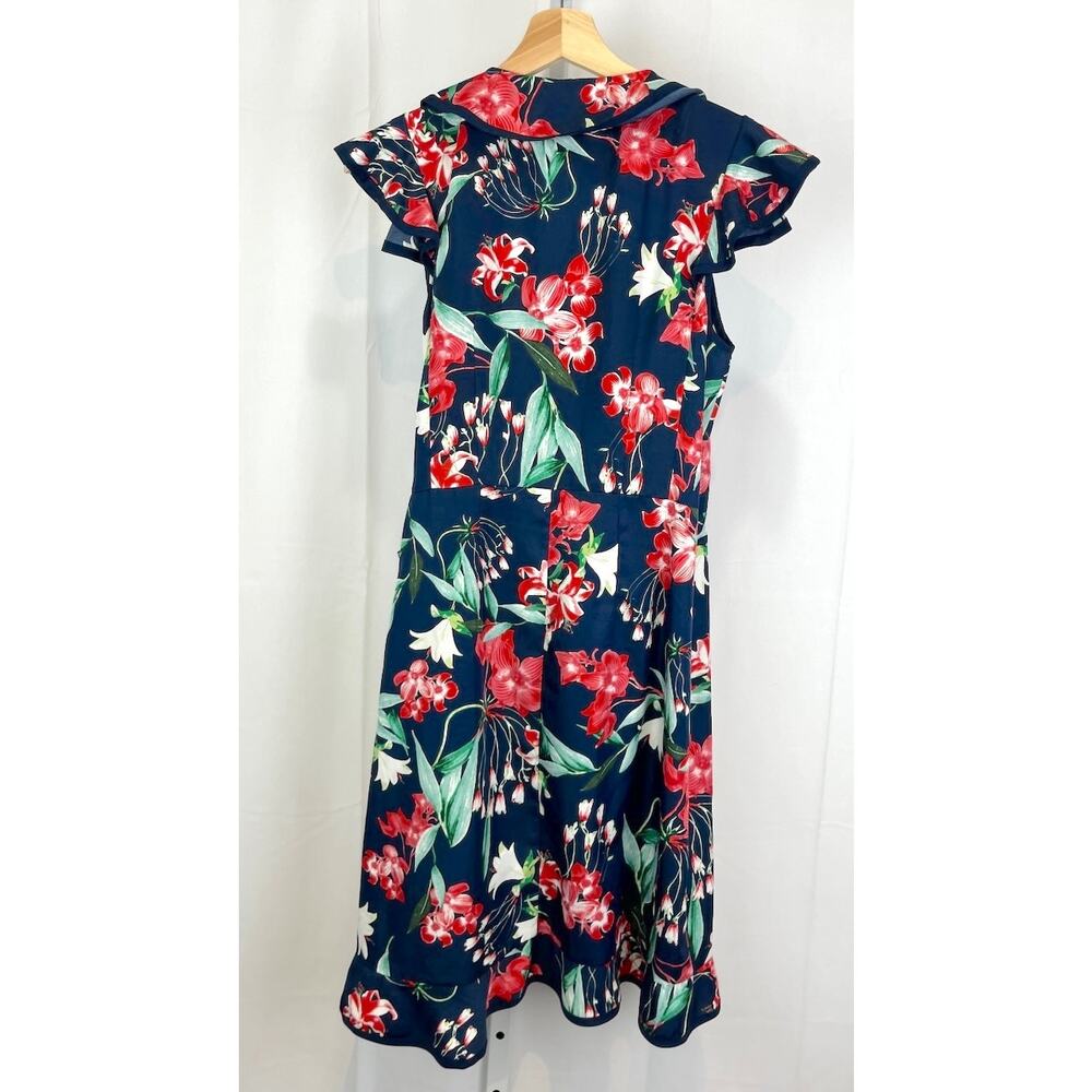 KAREN WALKER Hi There Sz 10 Anthropologie Hibiscus Floral Wrap Dress Blue Multi - Picture 2 of 10